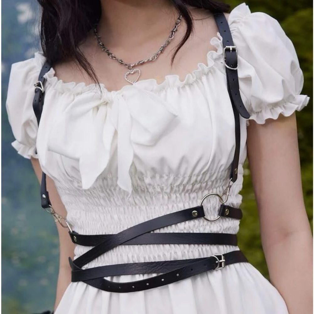 PU Leather Goth Ring Linked Harness